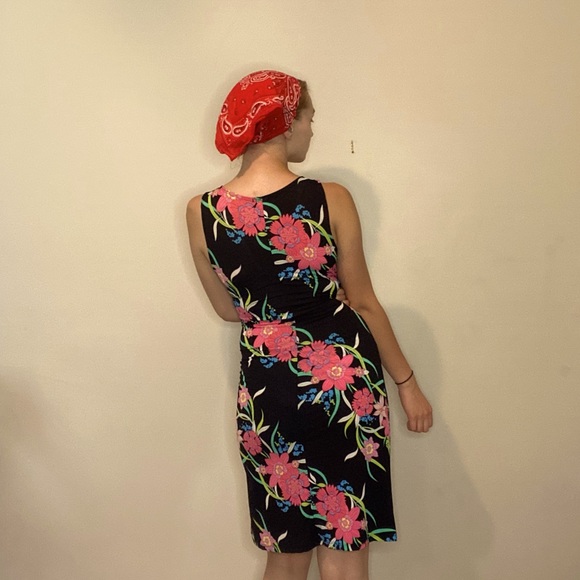 Black Floral Print Cocktail Dress - Picture 4 of 4